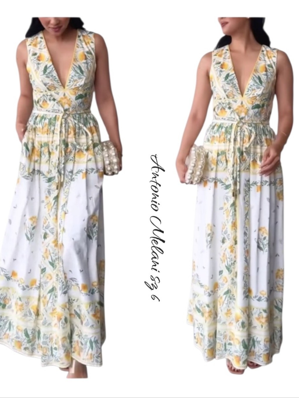 Antonio Melani X Style By Simkins Hannah Poplin Maxi Dress Floral Yellow 6 Nwt